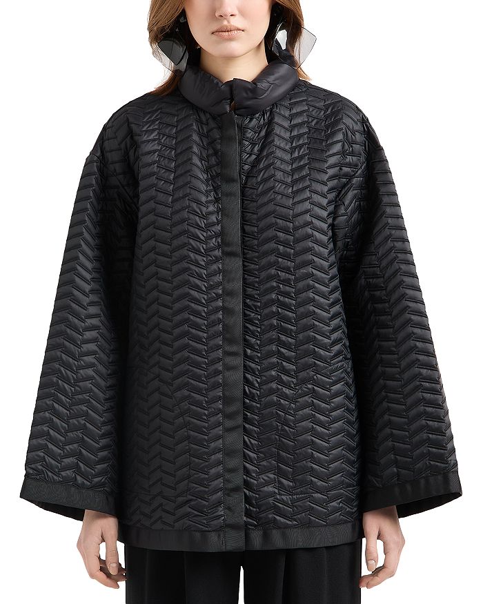

Обратимая легкая стеганая куртка из нейлона с рукавами-колоколами Emporio Armani, черный