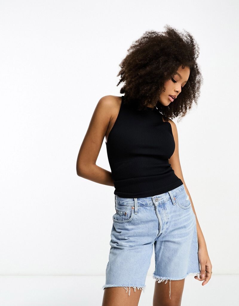 

ASOS DESIGN — бесшовная майка черного цвета в рубчик