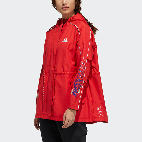 Куртка (WMNS) adidas Cny Jkt Warm New Year Series Sports Printing Pattern Hooded Fleece Lined Jacket Red, красный — фото 2
