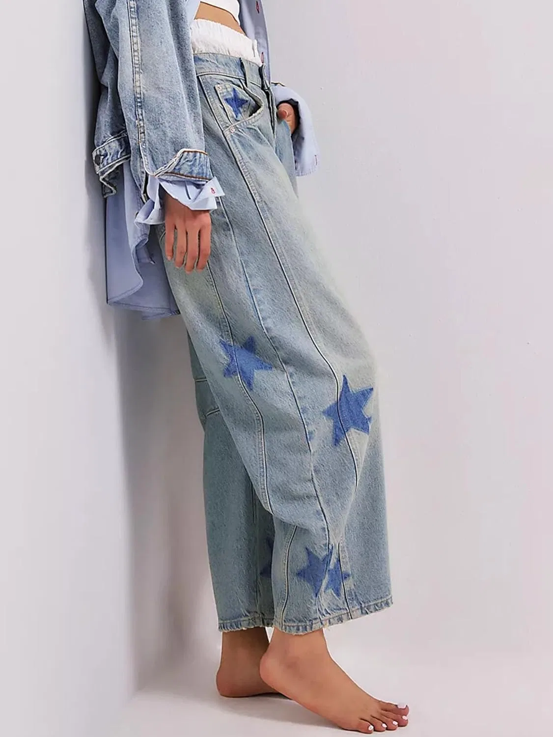 Джинсы свободные с принтом, Star Jeans, Синий — фото 3