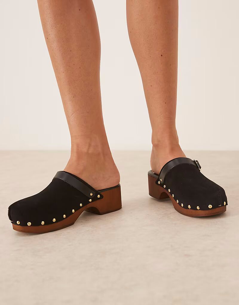 Закрытые заклепочные сабо Miles от ASOS DESIGN из черной замши — фото 4