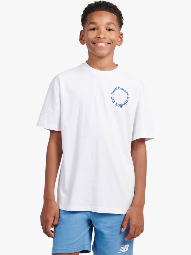

Детская футболка с круглым логотипом из хлопка New Balance, Bright White