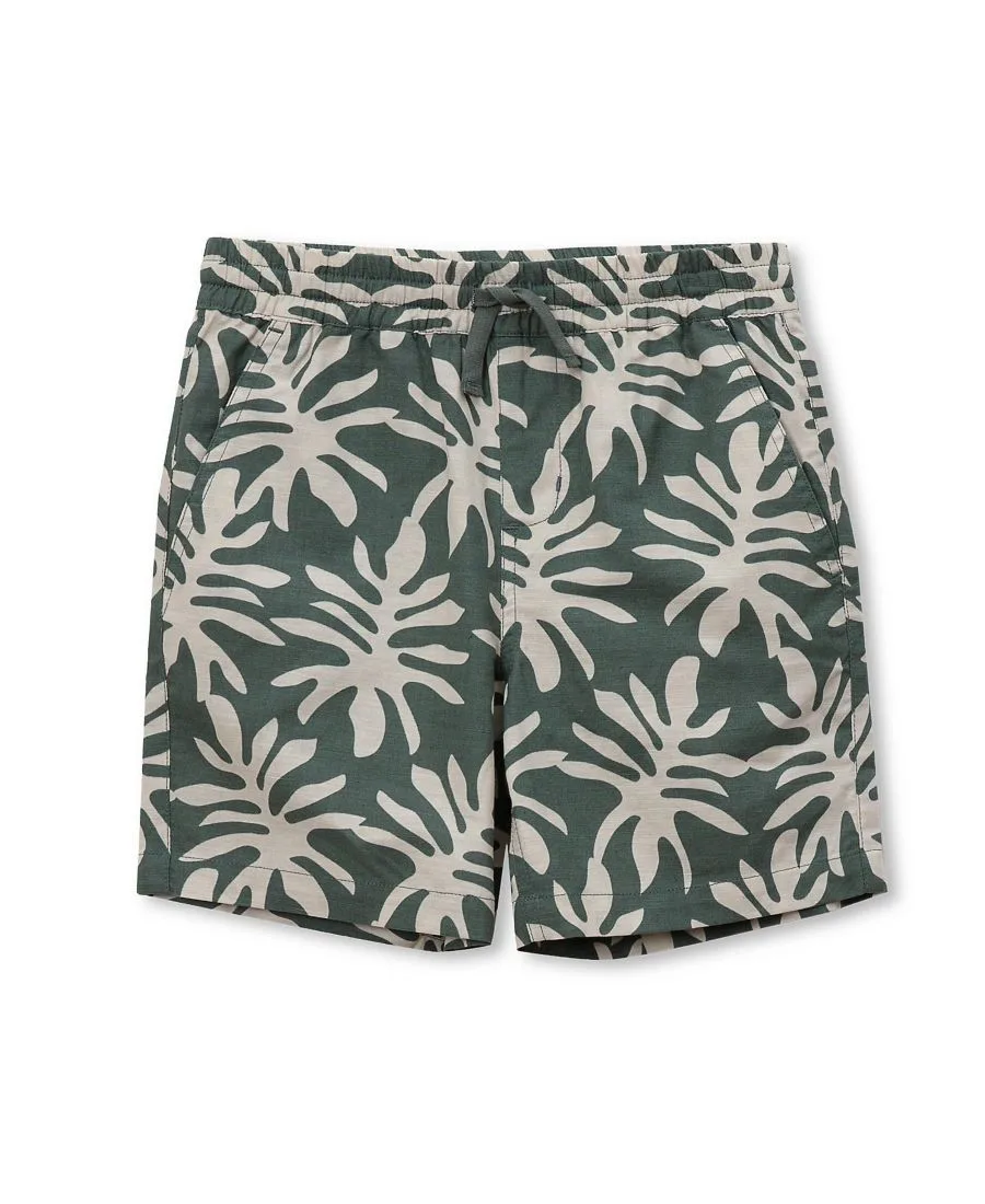 Детские льняные шорты из фактурной ткани Lands' End, tropical leaf/forest зеленый