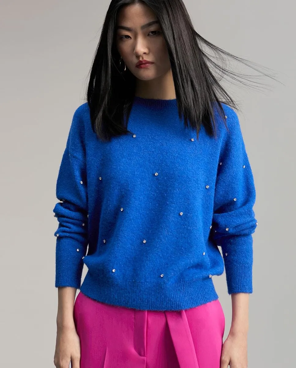 

Женский свитер с длинными рукавами и кристаллическими деталями Lola Casademunt, синий