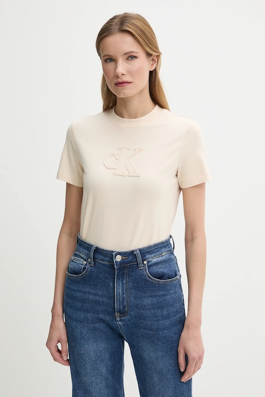 

Хлопковая футболка Calvin Klein Jeans, бежевый