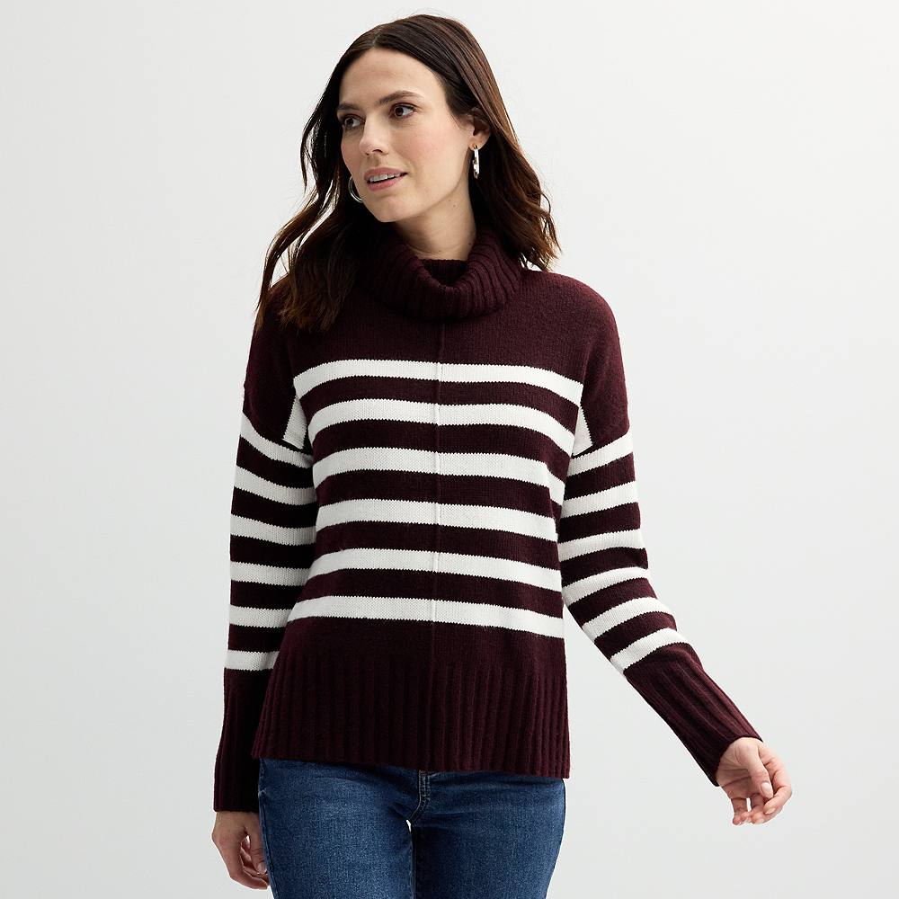 

Свитер-туника с высоким воротником Petite Sonoma Goods For Life, цвет Berry Cream Stripe