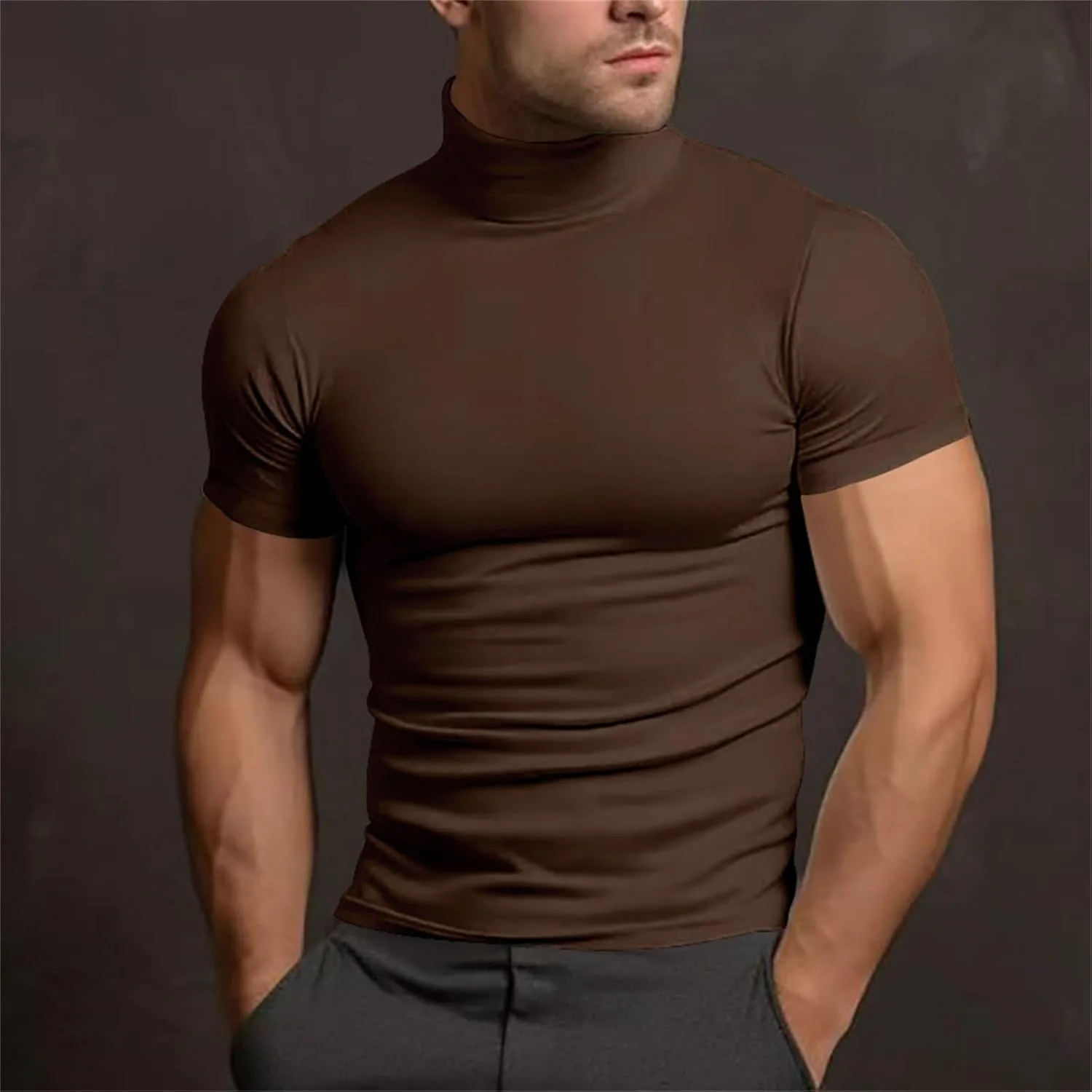 Футболка с коротким рукавом и воротником-стойкой для мужчин, Slim Fit, для тренировок — фото 2
