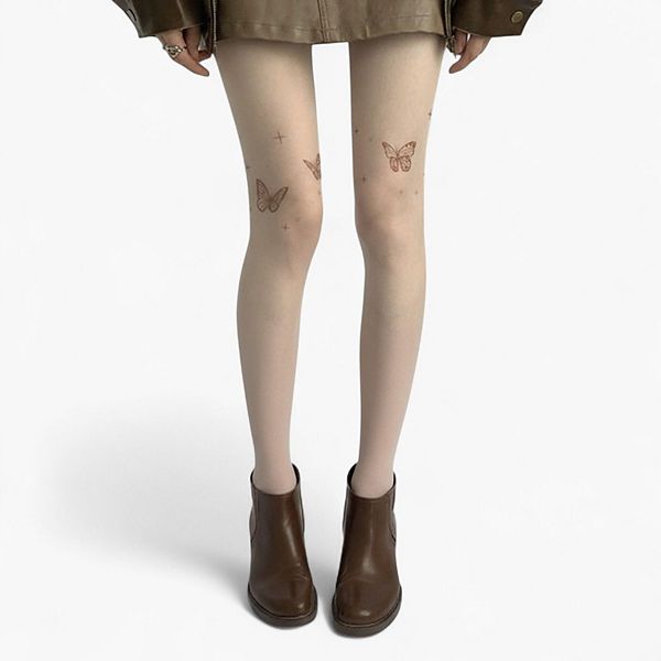 

Женские колготки с прозрачным принтом бабочек и мерцающими звездами, stretch fit Anna-Kaci, Light Beige