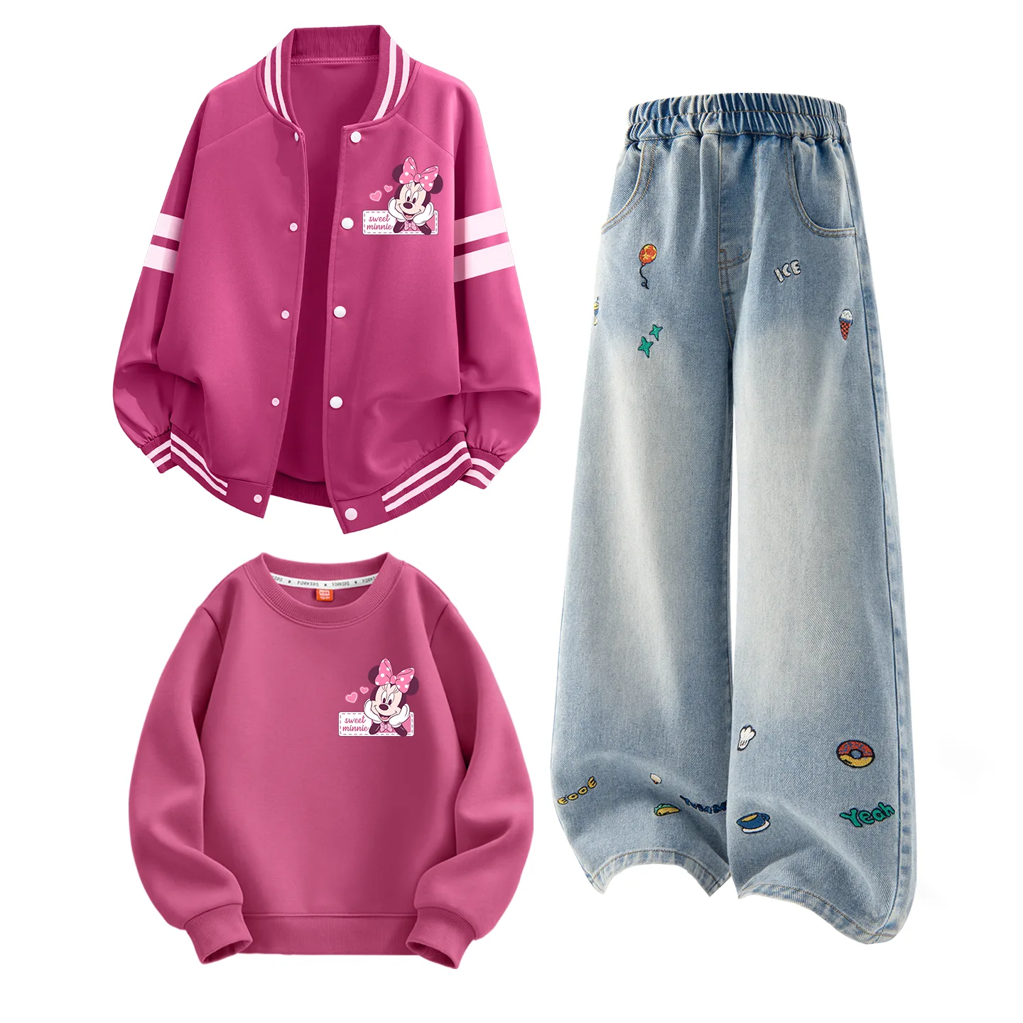 Детская повседневная спортивная футболка с круглым вырезом Disney, Daisy Rose Red+Solid Color Denim Blue+Daisy Rose Red Berry