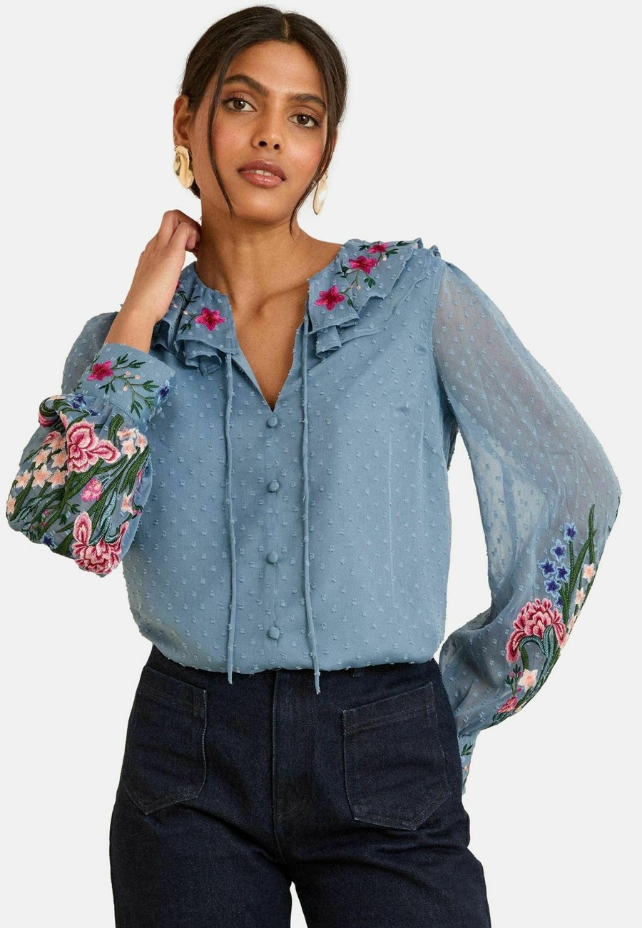 

Блуза Love & Roses Blouse, Blue Embroidered/Blue