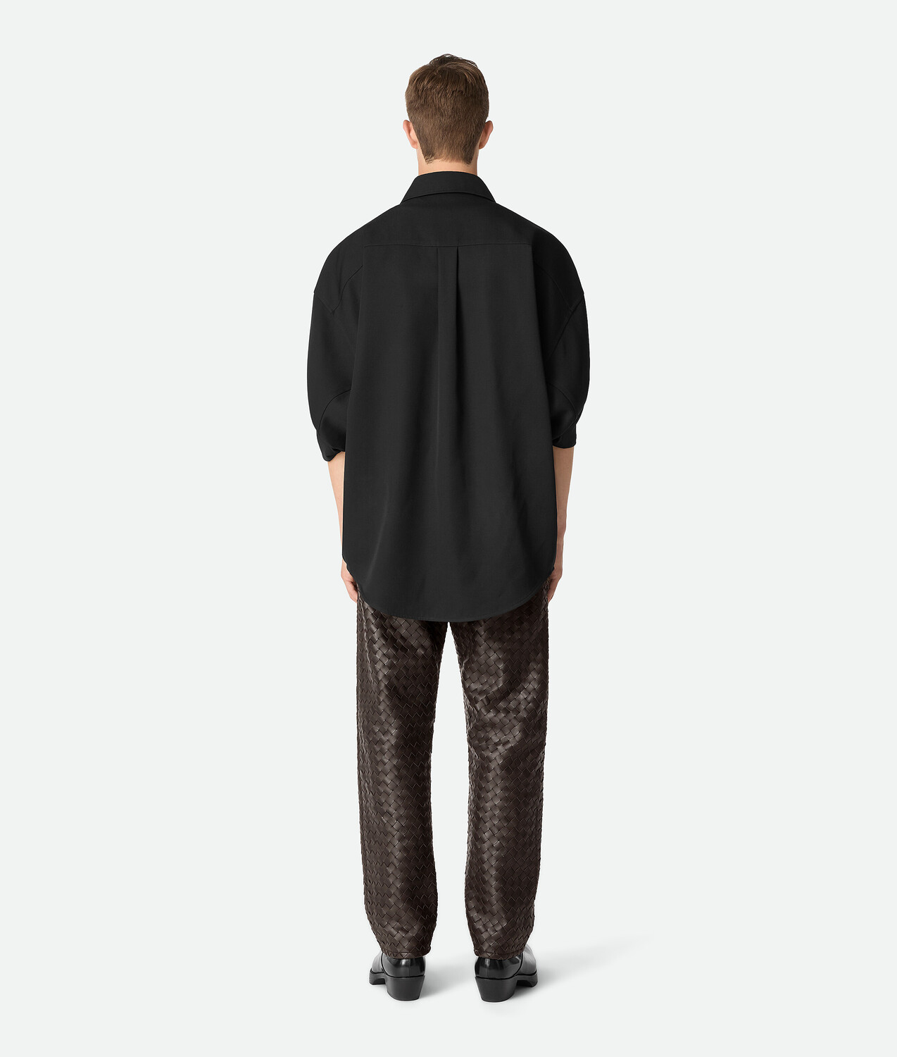 Intrecciato leather pants BOTTEGA VENETA, фондан — фото 3