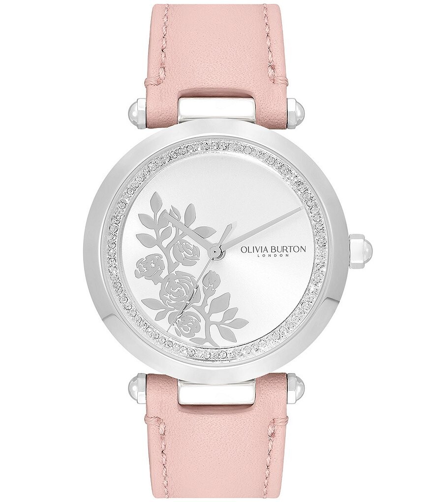 

Женские кварцевые часы Olivia Burton с Т-образной планкой и цветочным принтом, аналоговые румяные часы с кожаным ремешком, розовый