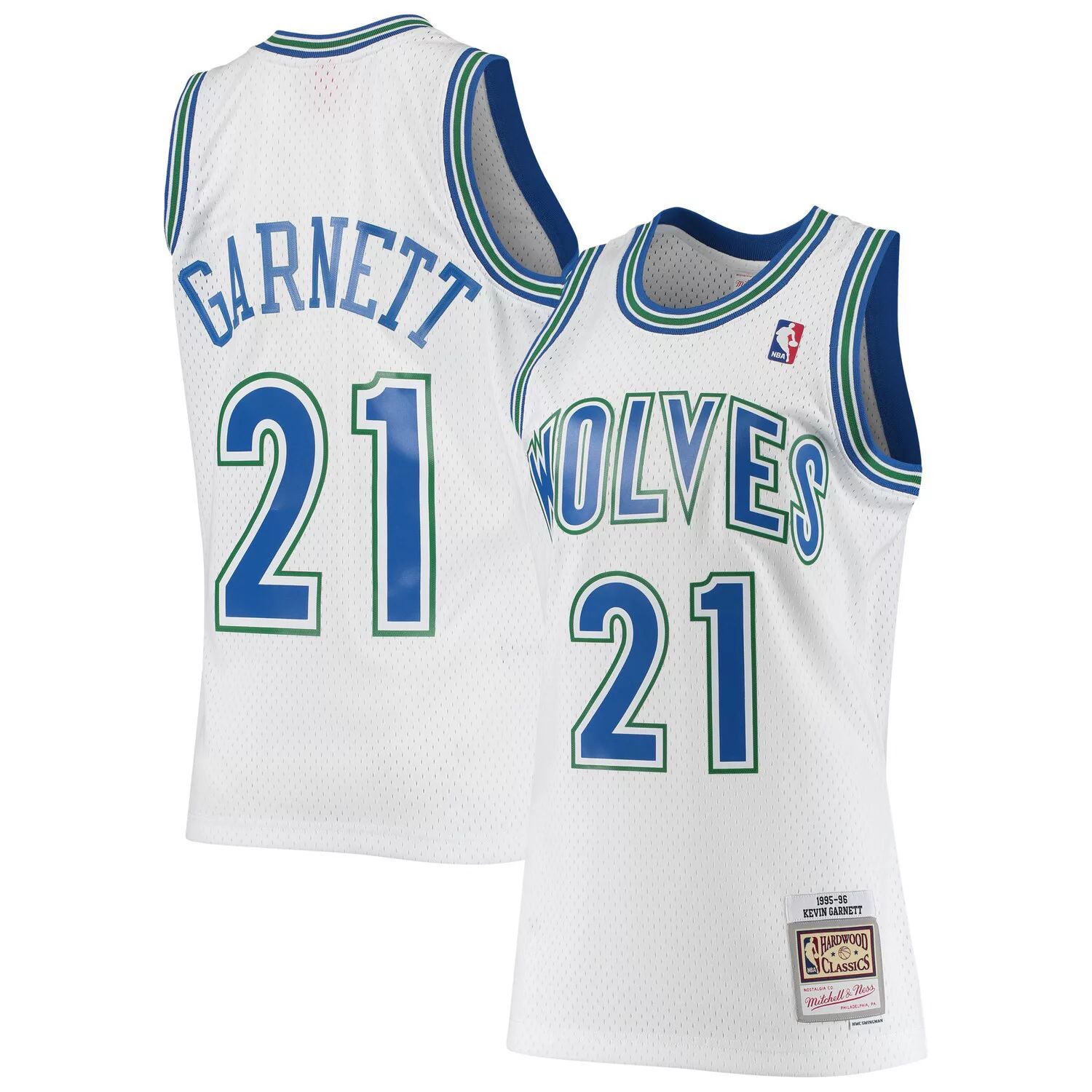 

Мужская белая майка Mitchell & Ness Kevin Garnett Minnesota Timberwolves 1995/96 Hardwood Classics Swingman — Statement Edition, Белый, Мужская белая майка Mitchell & Ness Kevin Garnett Minnesota Timberwolves 1995/96 Hardwood Classics Swingman — Statement