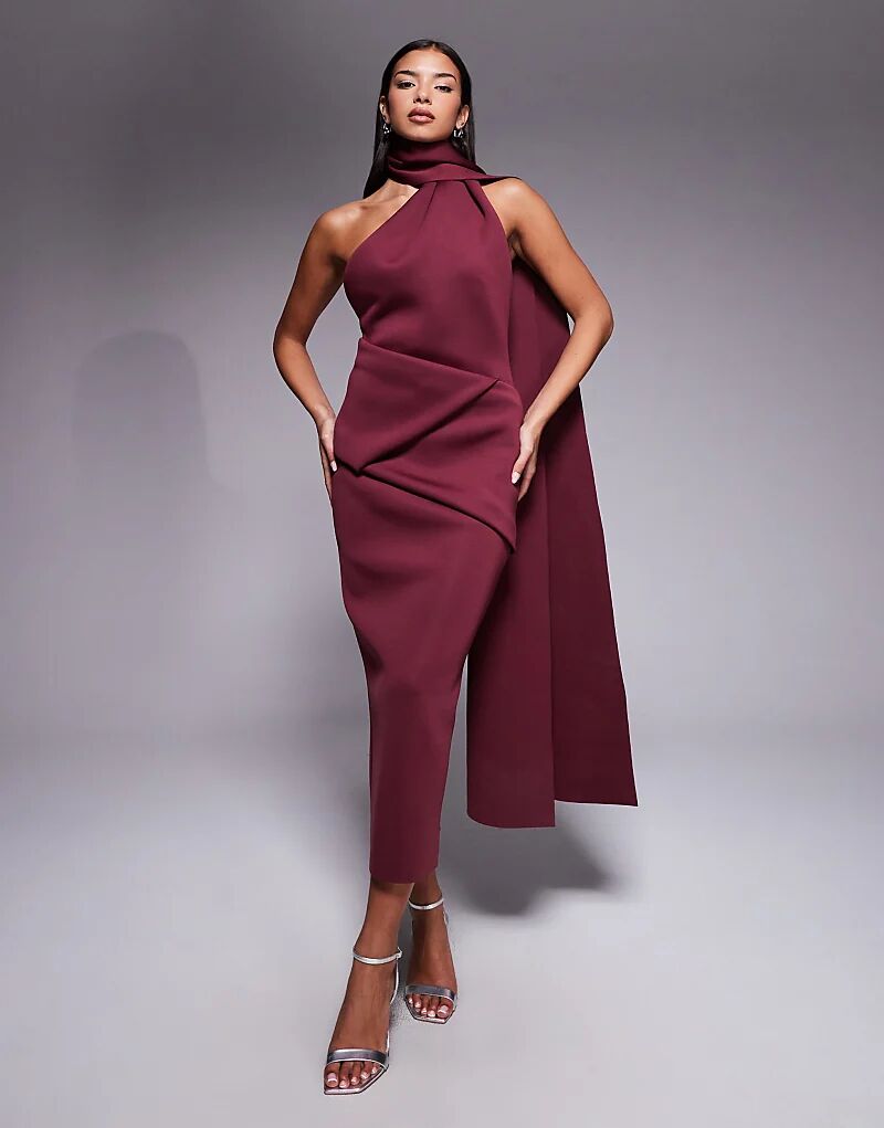 

Платье макси ASOS DESIGN красного цвета с отделкой на горловине из ткани в стиле «скуба»