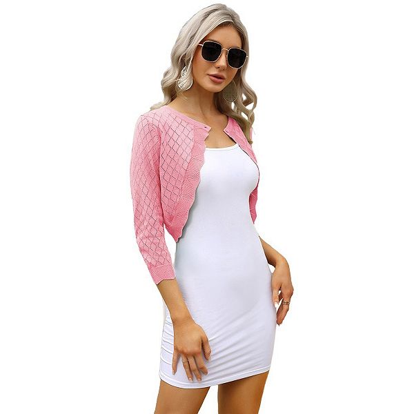 

Женский кардиган с кружевными рукавами 3/4 и открытой передней частью Seoria, Pink