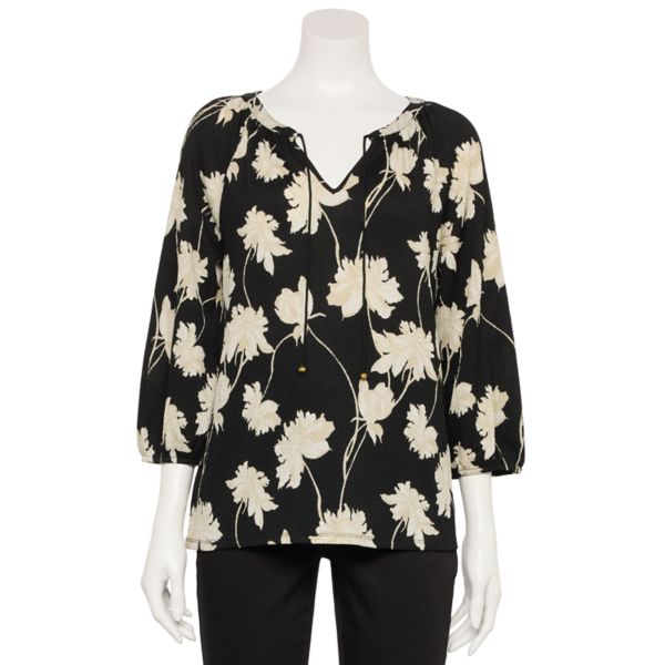 

Женская блуза с рукавом 3/4 в народном стиле Croft & Barrow, цвет black linework floral