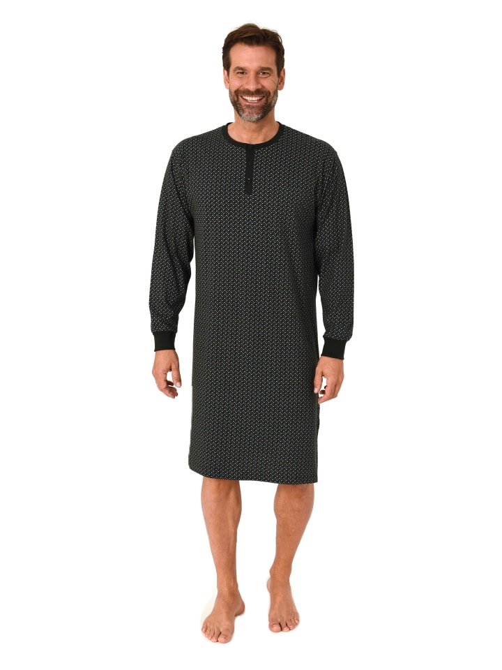 

Ночная рубашка с длинными рукавами, манжетами и минимальным принтом черного цвета. NORMANN