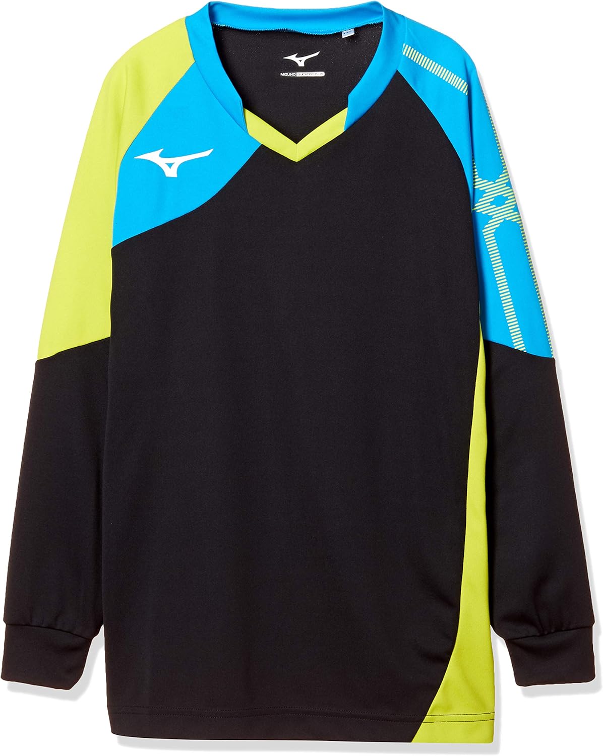 

Детская волейбольная футболка Mizuno V2MA9021, игровая футболка с длинным рукавом, для клубных мероприятий, тренировок, для юниоров, черный/синий/салатовый