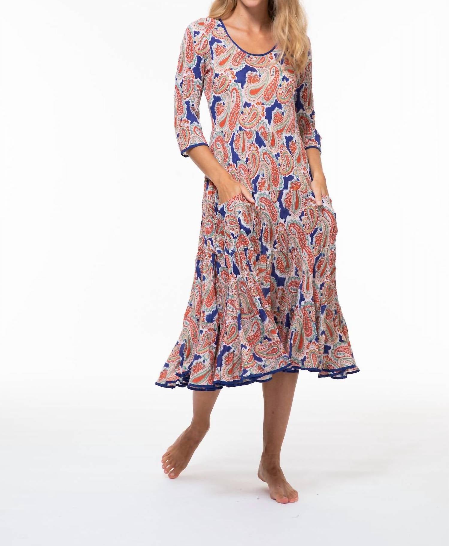 

Рубиновый хлопковый сарафан в стиле калипсо с узором пейсли Paisley and Pomegranate, цвет calypso paisley