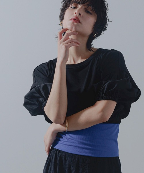 

Топ с рукавами-баллонами и ребристой талией Limue, черный