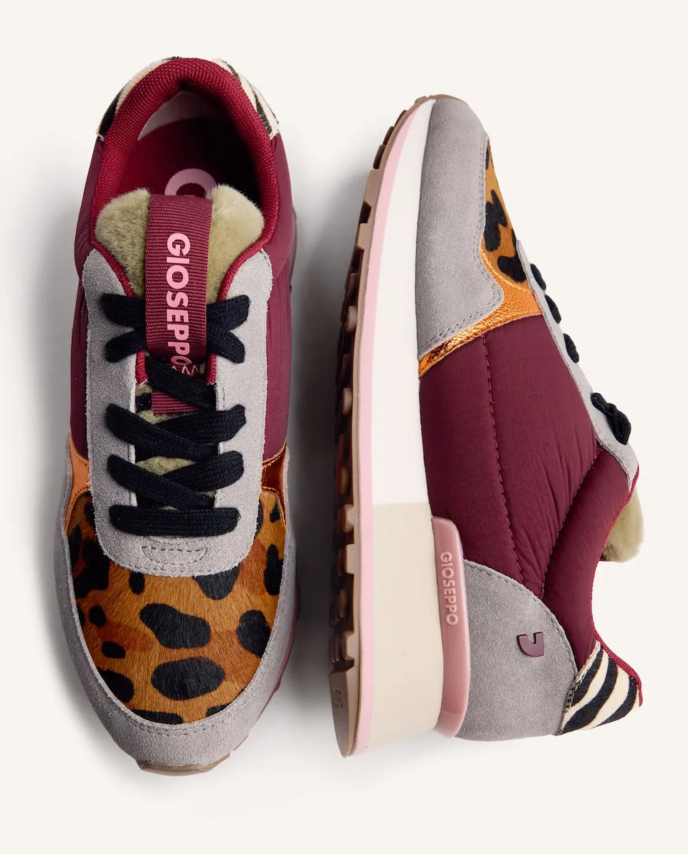 Женские спортивные кожаные кроссовки с принтом "animal print" Gioseppo, бордовый — фото 4