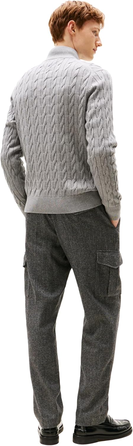 Мужской легкий свитер Tommy Hilfiger Cable с застежкой-молнией на четверть оборота, Medium Grey Heather — фото 4