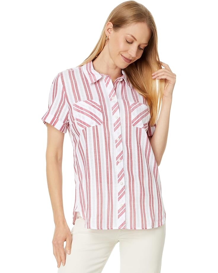 

Рубашка Tommy Hilfiger Dobby Stripe Camp Shirt, цвет Bright White/Scarlet