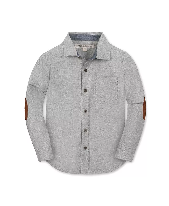 

Рубашка из органической фланели с длинными рукавами и заплатками на локтях для мальчиков и подростков Hope & Henry, серый