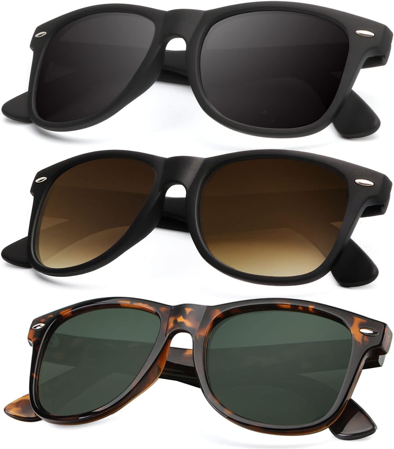 

Поляризованные солнцезащитные очки KALIYADI для мужчин и женщин, матовые линзы, цветные зеркальные линзы, защита от УФ-излучения (3 шт.), Black/Tortoise/Gradient Brown