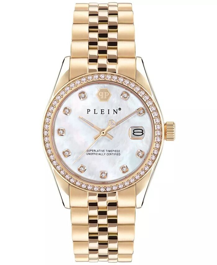 

Женские часы Date Superlative с золотым браслетом с ионным покрытием, 34 мм Philipp Plein
