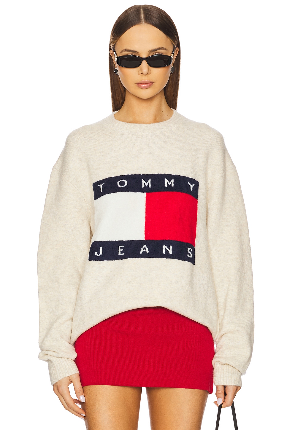 

Меланжевый свитер с флагом Tommy Jeans, цвет newsprint melange