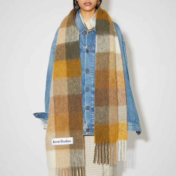 Шарф вязаный унисекс белый/бежевый/коричневый Acne Studios — фото 2