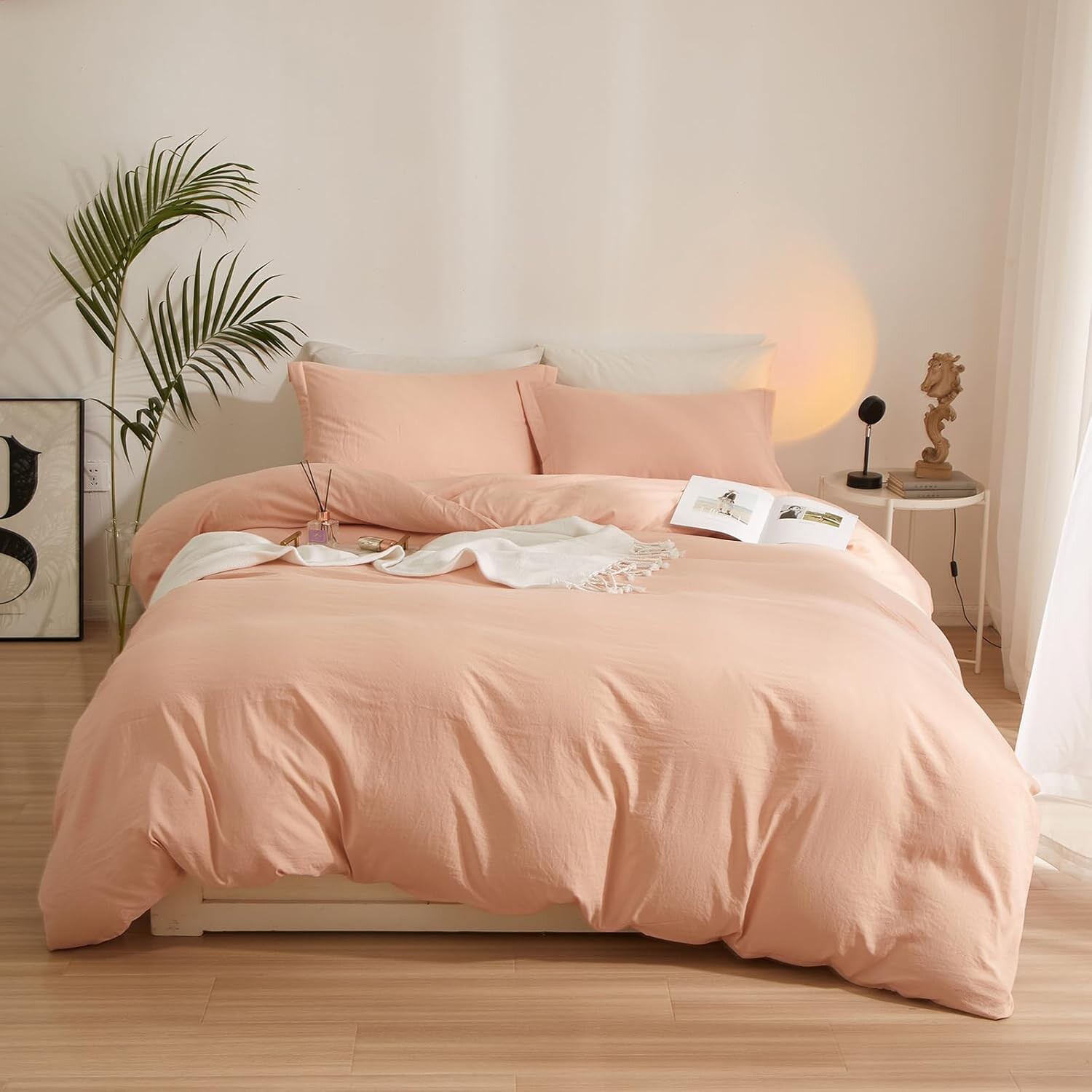 

AMWAN Розовый пододеяльник Twin Size Мягкая стирка из микрофибры Пододеяльник в современном стиле из 3 предметов Розовый пододеяльник Бохо Румяна Комплект постельного белья Розовый румянец Пододеяльник 68 x 86 дюймов с 2 наволочками, Pink