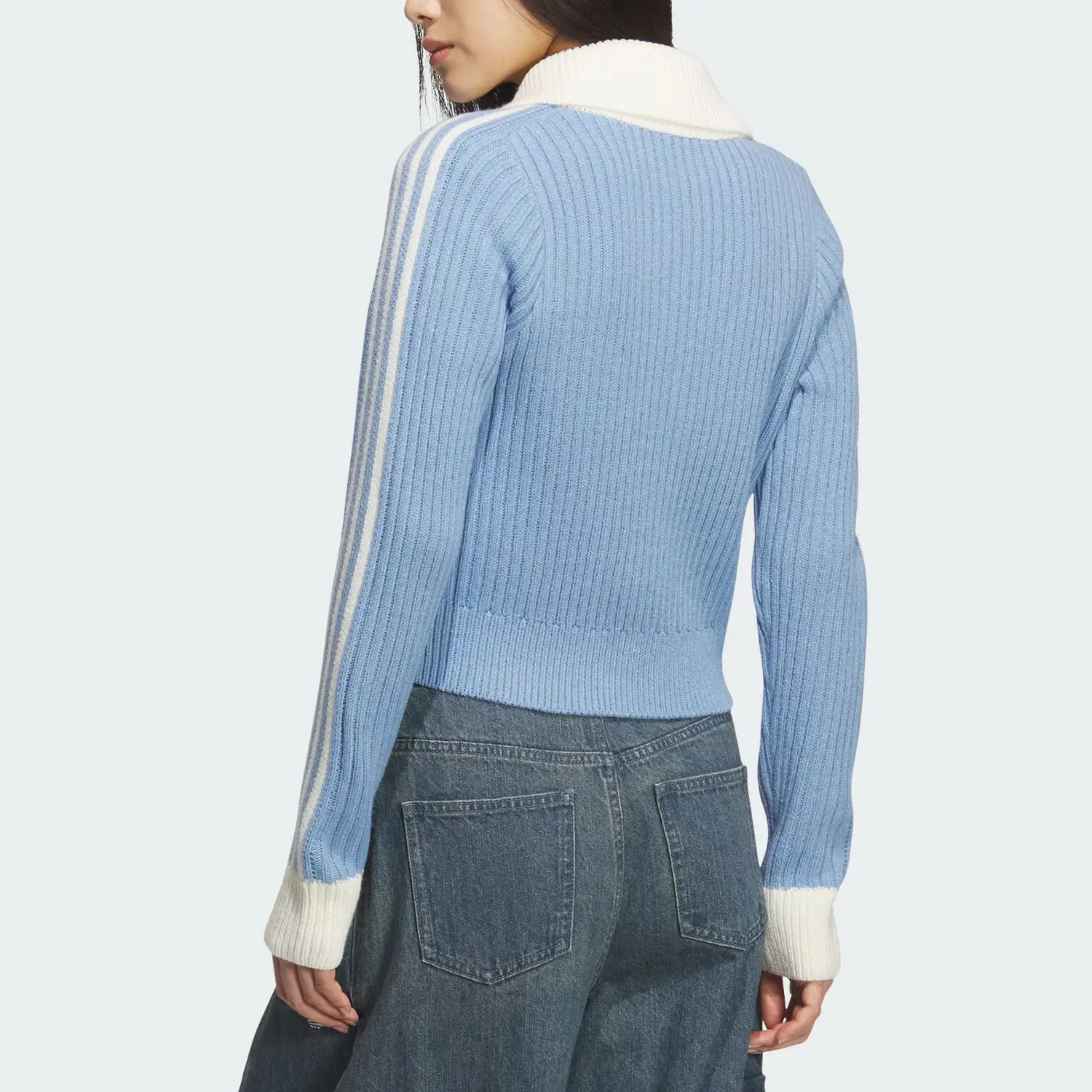 Топ FW25 TEAM FULLZIP Knitwear Women's Adidas Originals, синий/слоновая кость — фото 3