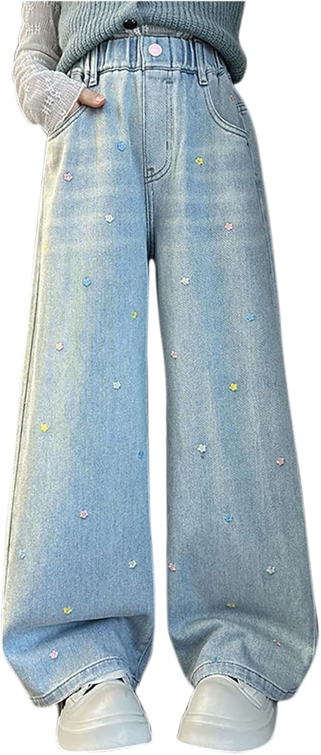 

Джинсы прямого кроя для девочек с принтом floral star