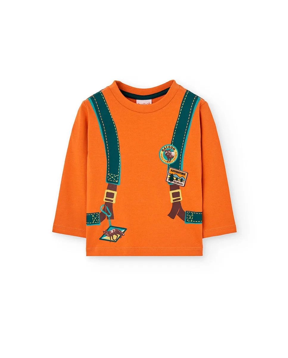 

Детская хлопковая футболка с рисунком спереди Boboli, оранжевый