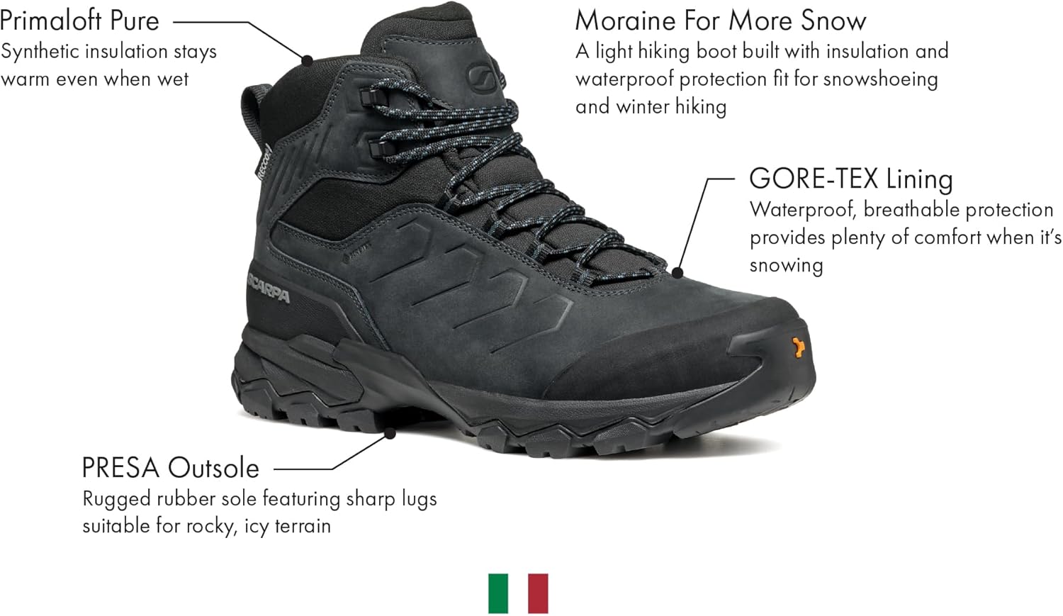 Мужские ботинки SCARPA Moraine Polar GTX водонепроницаемые с утеплителем Gore-Tex для бэкпекинга и походов, Dark Anthracite/Ocean — фото 2