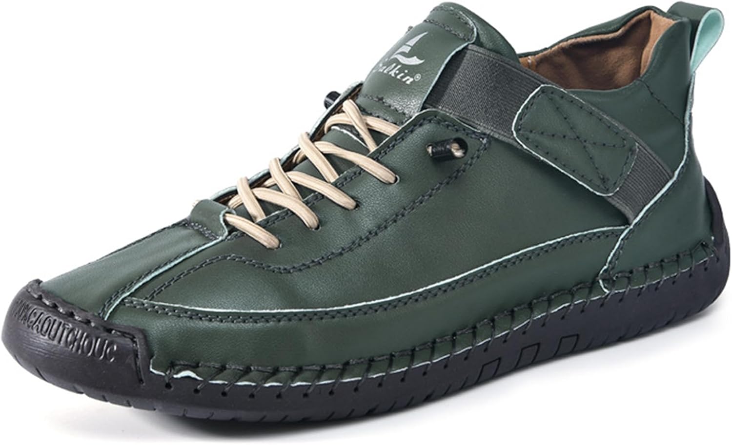 

Мужские кожаные туфли ручной работы, плоская кожа, ботинки типа чукка до щиколотки, легкие с мягкой подошвой, нескользящие, повседневные полуботинки, походные, для кемпинга и вождения Nvbuke, зеленый