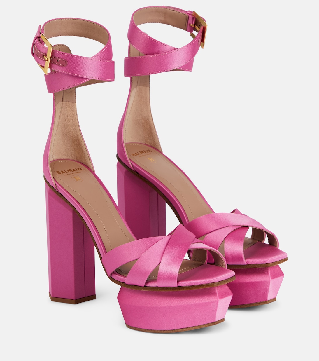 Атласные босоножки Ava на платформе Balmain, Vieux Rose