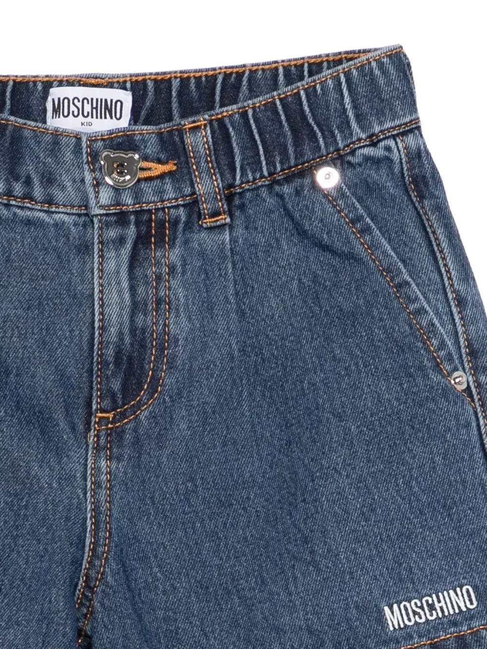 Комплект из джинсовых шорт с оборками и логотипом Moschino Kids, синий — фото 3