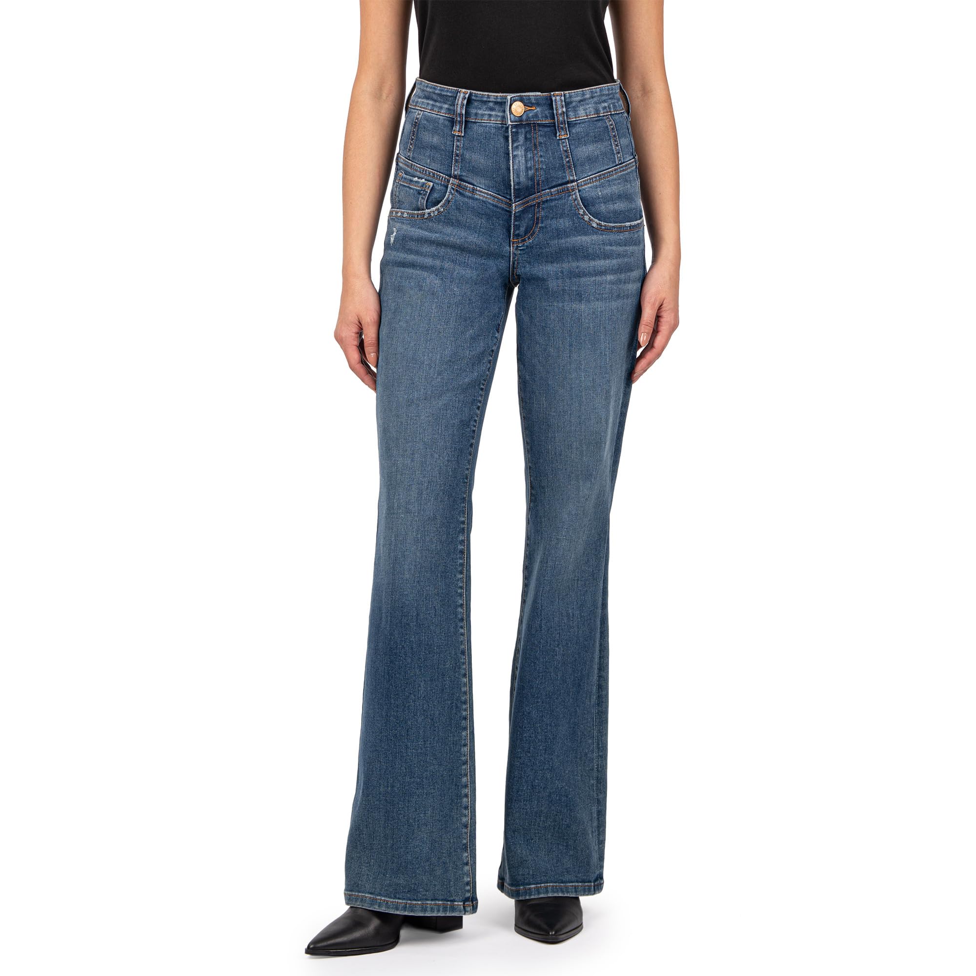 

Джинсы KUT from the Kloth Ana High-Rise Flare-Front Yoke In Deluxe, Deluxe