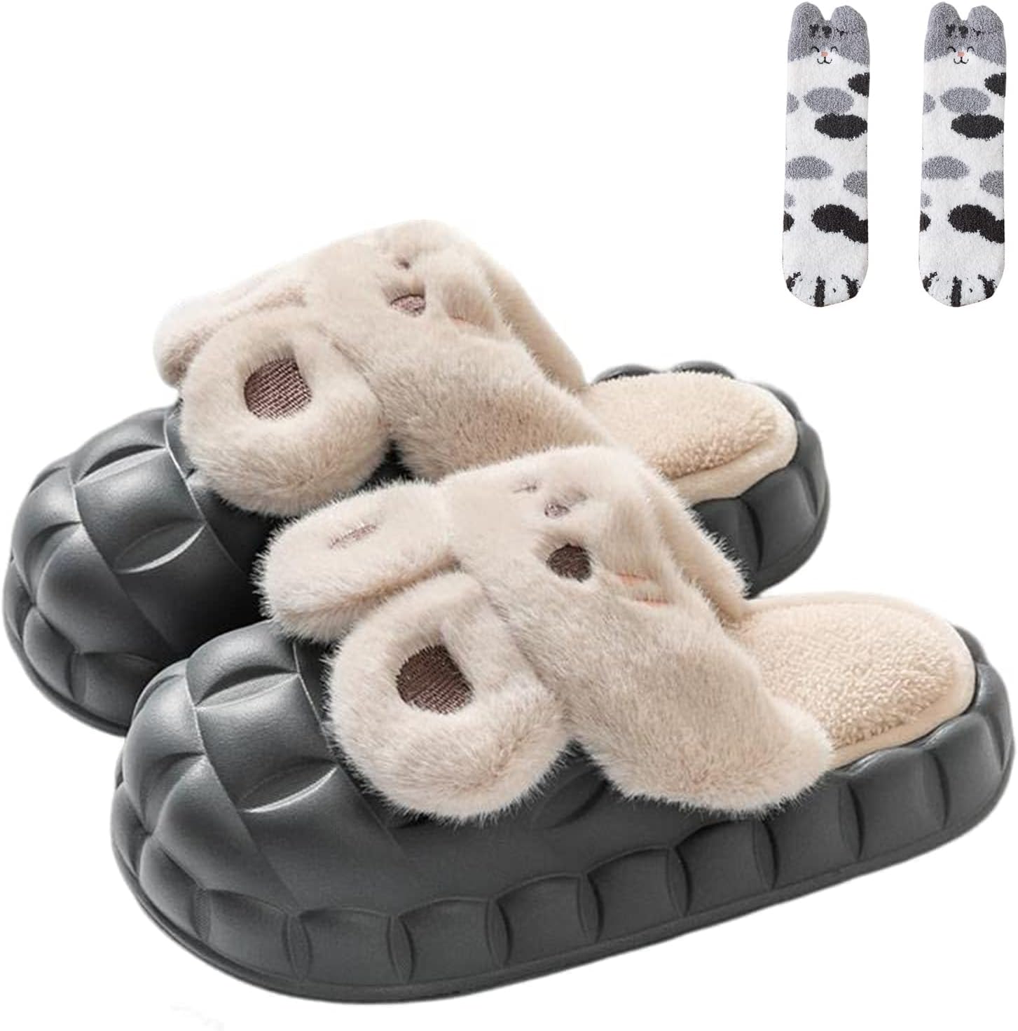 

Женские плюшевые тапочки-зайчики, милые тапочки с животными, съемные теплые и удобные хлопковые тапочки, домашние тапочки унисекс Ainijia&Holo, темно-синий