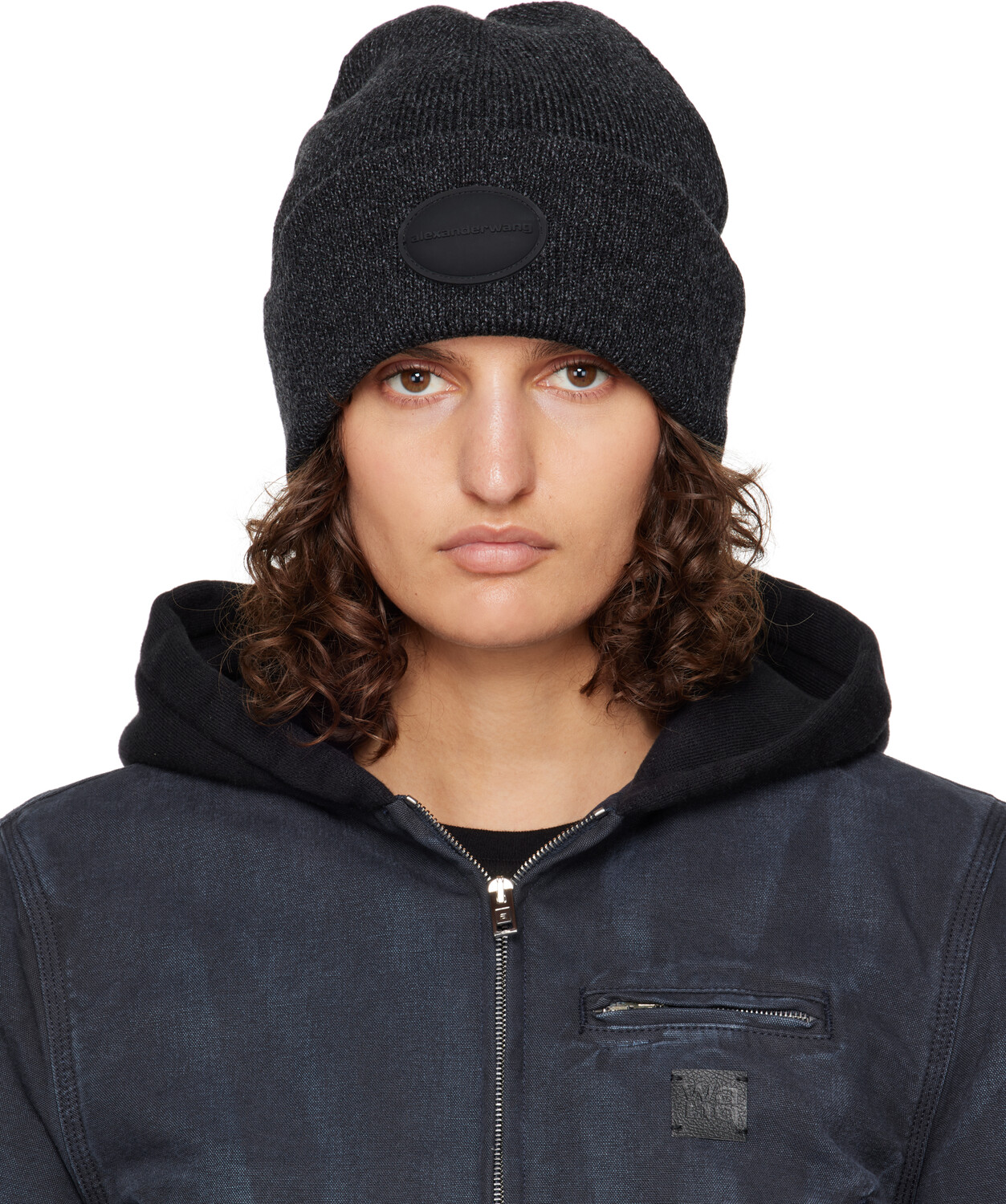 

Шапка-бини с серым куполом и логотипом Alexander Wang