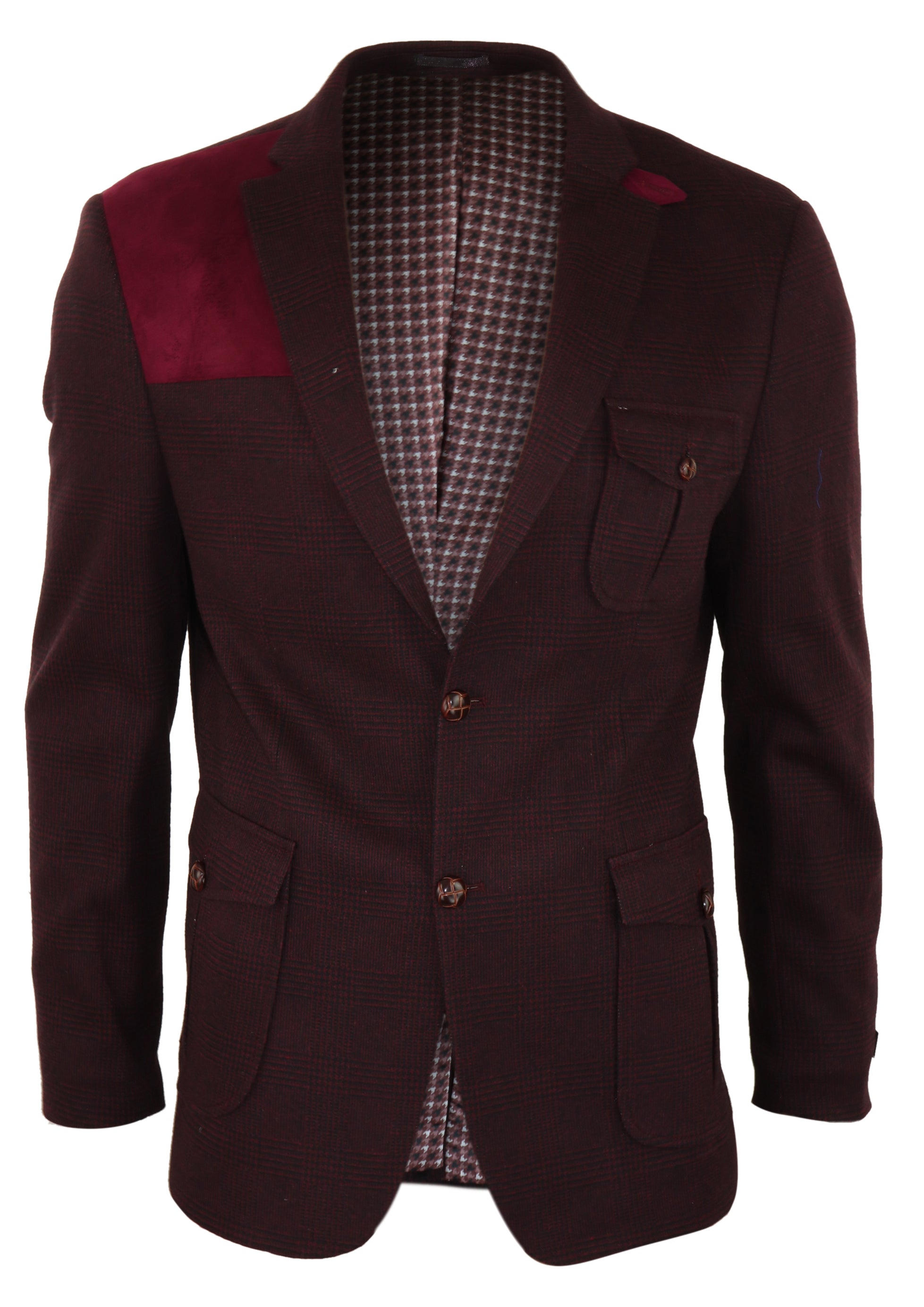 

Шерстяной твидовый пиджак в охотничью клетку TruClothing, цвет wine