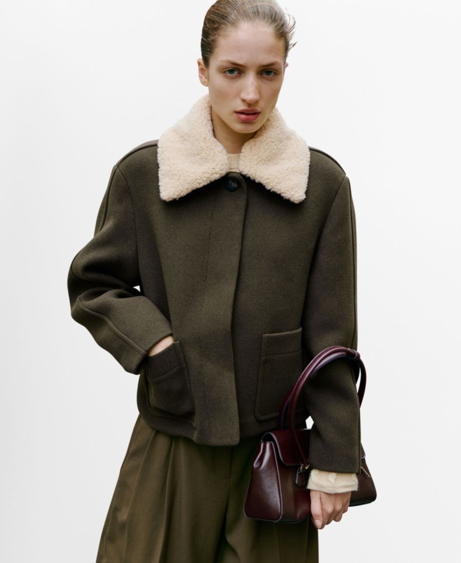 

Женская куртка из шерстяной смеси с воротником-стойкой MANGO, Khaki