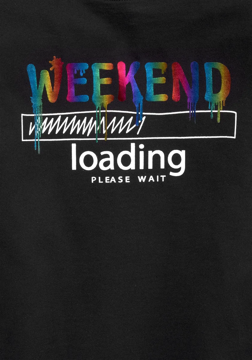 KIDSWORLD Футболка "WEEKEND loading...пожалуйста, подождите", в более повседневном стиле, цвета радуги разные, черный — фото 4