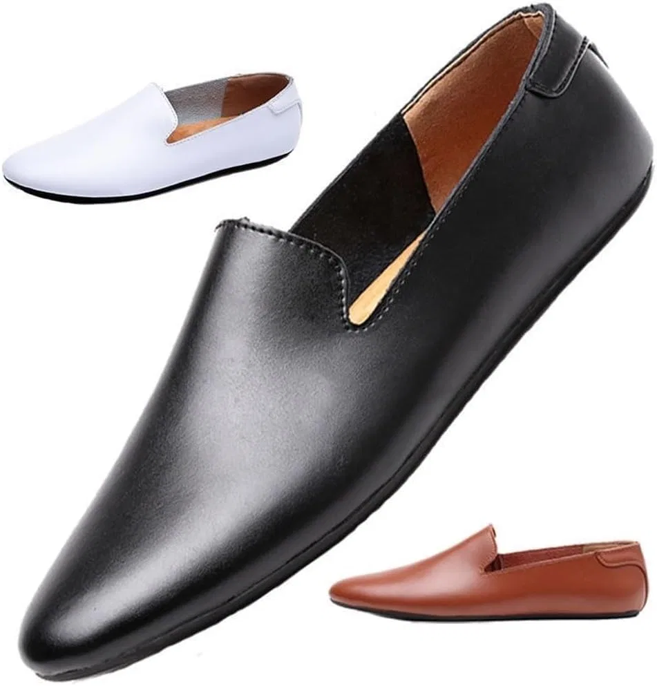 Лоферы кожаные Men's Genuine Leather Loafers Slip-On, белый DHFIRUFSHLO — фото 3