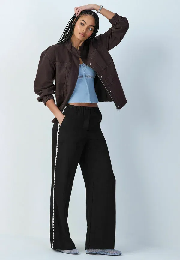 Брюки Next, Tall fit embroidered side detail wide leg, черный