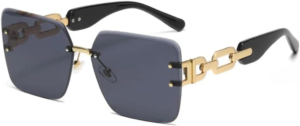 

Винтажные солнцезащитные очки без оправы для женщин и мужчин в стиле панк, роскошные, с большой оправой, металлической цепочкой и защитой от УФ-излучения UV400 VFDHN, Black