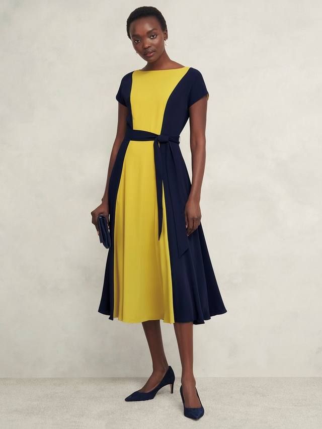

Платье из наждачного цветного блока Hobbs, цвет Navy/Yellow